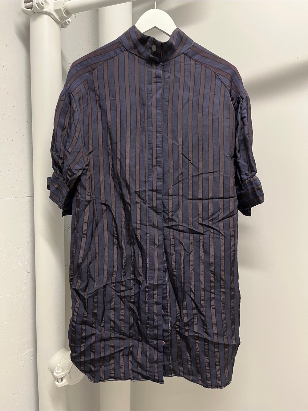 By Malene Birger Navy and Brown Striped Short-Sleeve Button Shirt